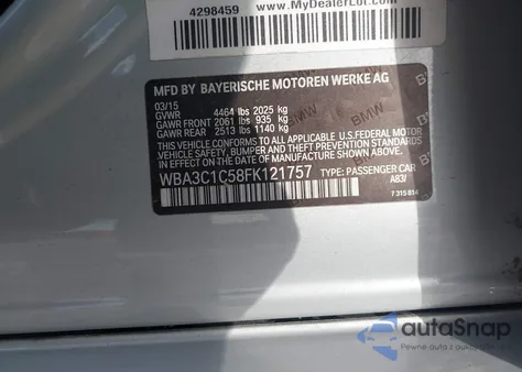 2015 BMW 328I from USA, damaged, VIN WBA3C1C58FK121757